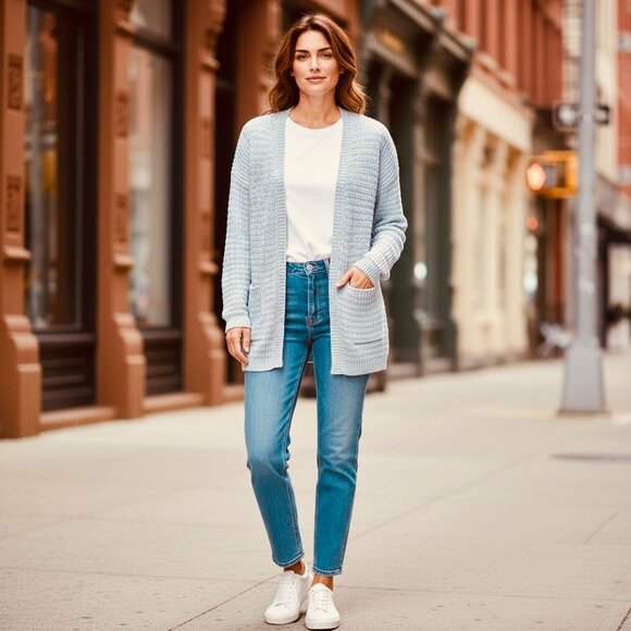 Cardigan Open Front Textured Cardigan Sweater S Gray 173H - Picture 6 of 9